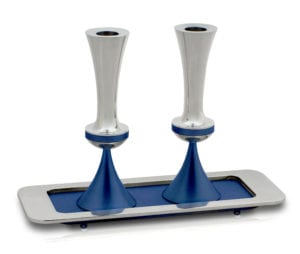 Blue Shiny Cndlesticks with Matching Tray